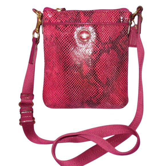 Coach Raspberry Python Embossed Leather Crossbody Messenger Bag in Red Raspberry - Picture 1 of 9